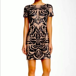 Nude/Leather Embroidered Dress